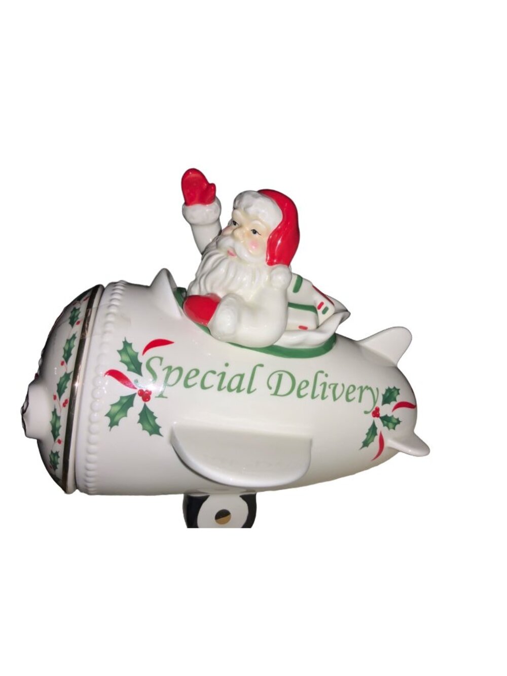 Lenox Santa's Special Delivery Holiday Airplane Cookie Jar Christmas Plane